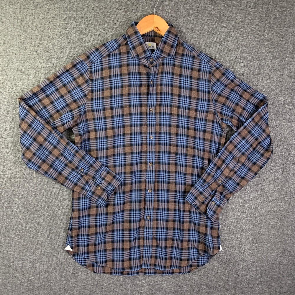 Giannetta Portofino Flannel Shirt Men Medium Plaid Brown Long Sleeve Brown